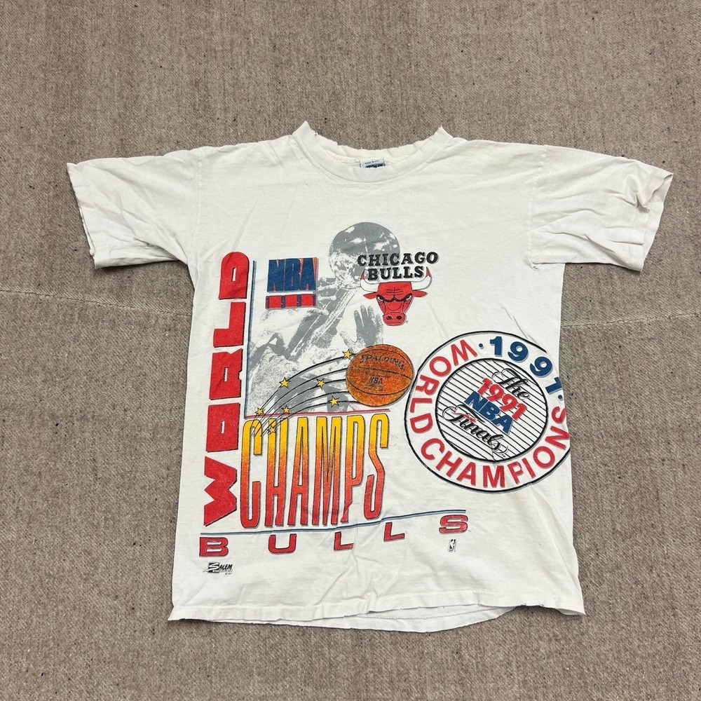 Vintage Chicago Bulls Shirt‎ Mens Large White 1991 World Champion Salem NBA